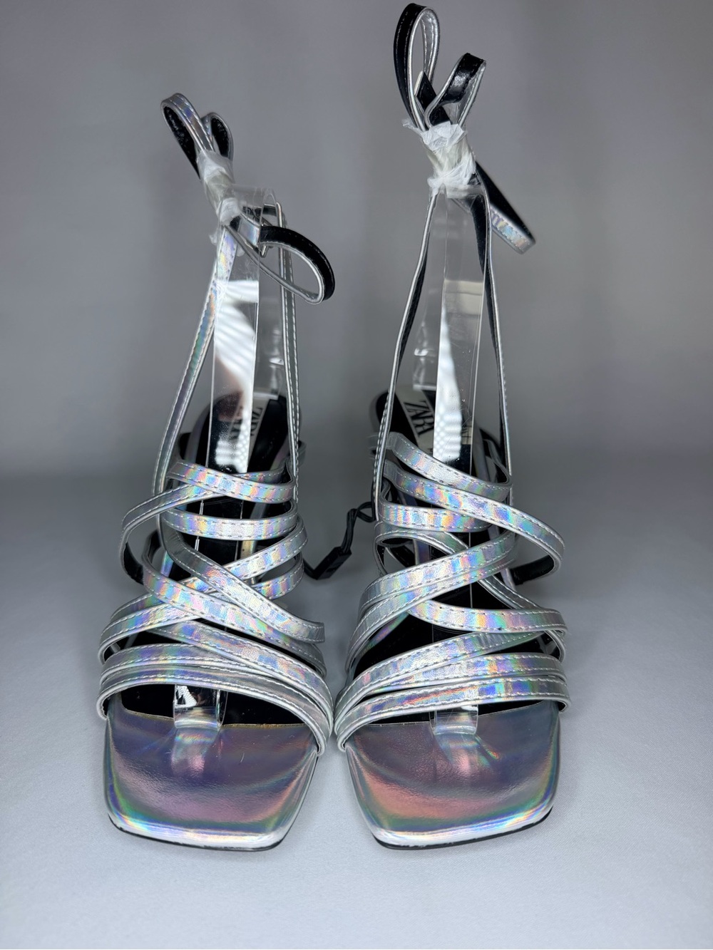Zara Iridescent Holographic Strappy High Heels